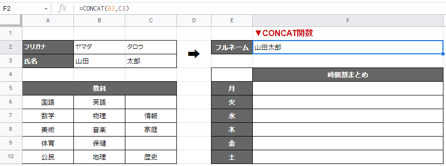 「CONCAT関数」で文字列を結合する（＆演算子と同じ機能）